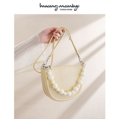[COD] bag women 2021 new trendy fashion pearl chain shoulder saddle high-end western style messenger
