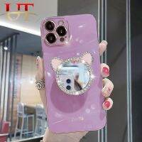 เคสด้านหลังป้องกันการตกสำหรับ Iphone 15 Pro Max Iphone 15 Plus เคสมือจับสำหรับโทรศัพท์มือถือกระจกแต่งหน้ารูปแมวเพชร3D น่ารัก