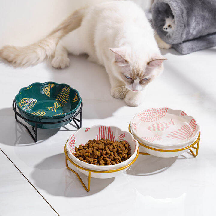 new-ceramic-pet-bowl-protect-the-spine-table-high-foot-cute-cartoon-feeder-dog-and-cat-fish-pattern-bowl-pet-supplies