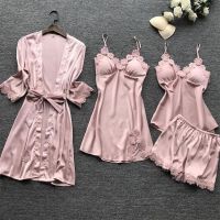 [COD] Wholesale new and nightgown black home clothes four-piece set fashion comfortable lace pajamas manufacturers