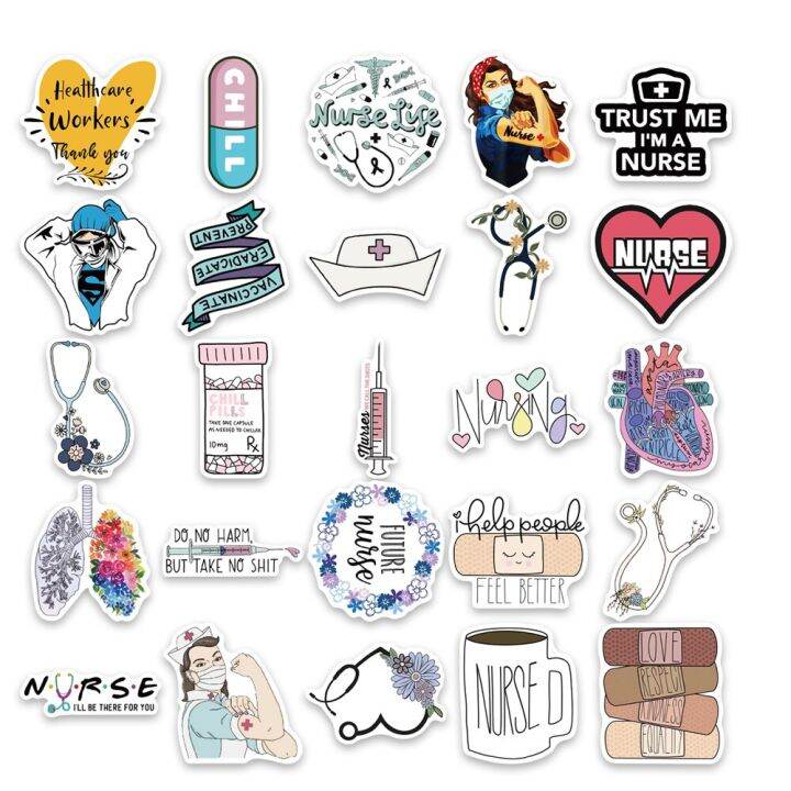 10-30-50pcs-medical-science-nurse-stickers-waterproof-vinyl-sticker-for-water-bottles-laptop-luggage-cup-computer-mobile-phone-stickers-labels