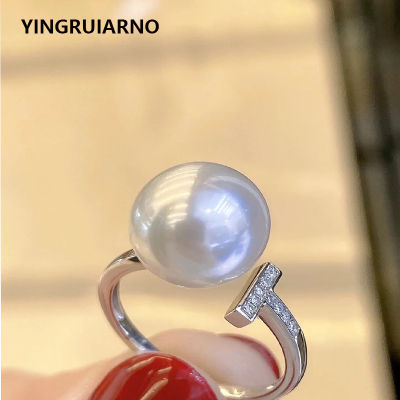 YINGRUIANO Pearl Ring Natural Freshwater White Pearl Sterling Silver Open Ring Adjustable Ring