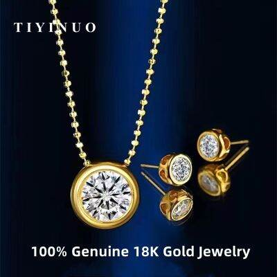 TIYINUO AU750แท้18K หนึ่งกะรัตจี้เพชรสร้อยคอกระดูกไหปลาร้าสตั๊ดเครื่องประดับที่ดีสำหรับผู้หญิงของขวัญหมั้นหมาย