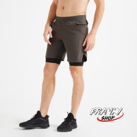 กางเกงขาสั้นผู้ชายที่ระบายอากาศได้ดีพร้อมช่องซิปสำหรับออกกำลังกาย กางเกง Mens Zip Pocket Breathable 2-in-1 Fitness Shorts