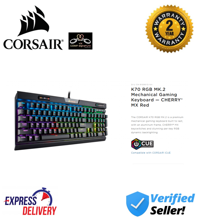 Corsair K70 RGB MK.2 Mechanical Gaming Keyboard — CHERRY® MX Red CH ...