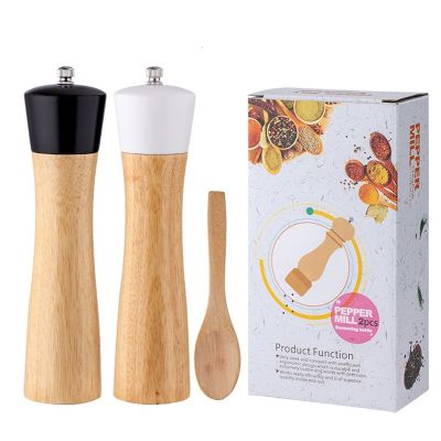 8 inch Salt and Pepper Mill Wood Pepper Shakers Adjustable Ceramic Grinder with Spoon Kitchen Accessories salt and pepper grinder set