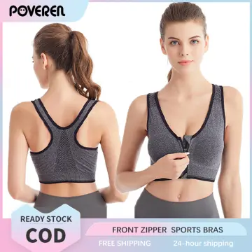 Women Padded Push Up Sports Bra Front Zipper Breathable Fitness Yoga  Running Top