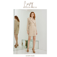 Casey Blazer Dress - เดรสทรงสูท กระดุมทอง พร้อมเข็มขัด (เบจ)