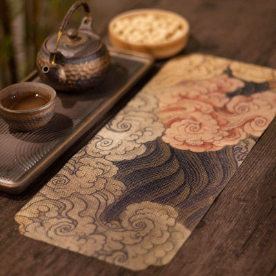 （HOT) ใหม่จีน Ruihetu ภาพวาดโบราณผ้าเช็ดชาฟองแห้งกันน้ำไม่หลุดร่วงผ้าปูโต๊ะแบบเซนอุปกรณ์พิธีชงชาธงโต๊ะที่นั่งน้ำชา