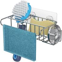 【YF】 Kitchen Sponges Holder Self Adhesive Stainless Steel Sink Brush Drain Drying Rack Storage Organizer