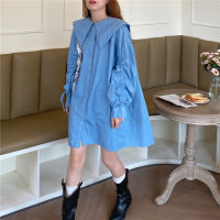 พร้อมส่ง ? waffle jeans dress C2055 เดรสยีนส์ เดรสยีนส์คอปก มี 2 สี ยีนส์เข้ม ยีนส์อ่อน