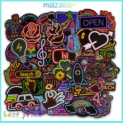 mazalan 50pcs Neon Light Style สติกเกอร์น่ารักสำหรับกระเป๋าเดินทางแล็ปท็อปกีตาร์ Cool Doodle