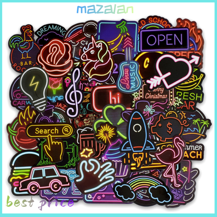 mazalan-50pcs-neon-light-style-สติกเกอร์น่ารักสำหรับกระเป๋าเดินทางแล็ปท็อปกีตาร์-cool-doodle