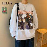 IELGY เสื้อยืดคอกลมแขนยาวผู้ชายสไตล์อเมริกัน High Street