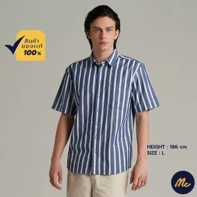 Mc JEANS เสื้อเชิ้ตแขนสั้นผู้ชาย สียีนส์ฟอกกลาง MSSZ199