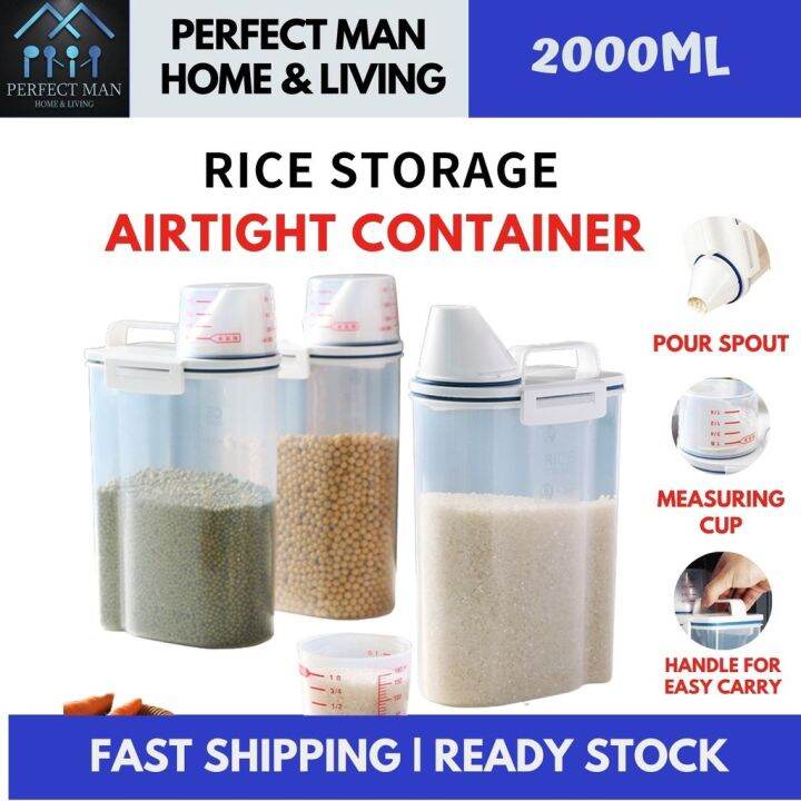 PM - 2L Japanese Style Airtight Container Rice Cereal Dispenser Storage ...