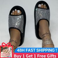 2023 Summer Bling Women Slippers Fashion Thick Platform Rhinestone Decor Slippers Womens Sandals Outdoor Non-Slip Beach Slides