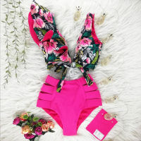 Sexy High Waist Bikinis  New Print Swimwear Women Swimsuit Shoulder Ruffle Bathing Suits Beach Wear Push Up Biquini Female