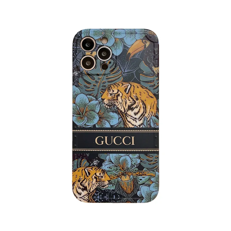 Tide Brand Fashion Creative Big Brand for IPhone 14 13 12 11 Pro Max Gucci  Green Yellow Tiger Pattern Phone Case