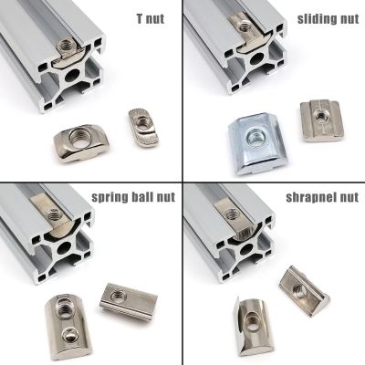 20X M3 M4 M5 M6 M8 M10 T Shape Block Sliding Nut Drop In Spring Ball Shrapnel for 20 30 40 45 Series Aluminum Profile Rail Track Nails Screws Fastener