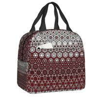 ◇ Maroon Sindhi Ajrak Pattern Lunch Boxes Women Tradition Pakistan Cooler Thermal Food Insulated Lunch Bag Kids School Children