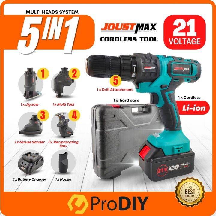 Joustmax Lino 5 In 1 Multi Head Cordless Combo Set Drill Attachment Jig