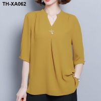 Middle-aged woman sleeve chiffon blouse whom mother spring summer wear the new western style small unlined upper garment of loose stomach with short sleeves