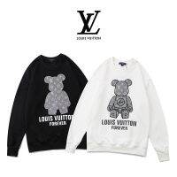 [Original-Self-ขาย] LV ฤดูใบไม้ร่วงและฤดูหนาวใหม่ Plus กำมะหยี่หมีพิมพ์คอกลมเสื้อกันหนาวสำหรับบุรุษและสตรีหลวมและอเนกประสงค์เสื้อยาวปิดถึงก้นเสื้อ Ins (Physical ยิง)