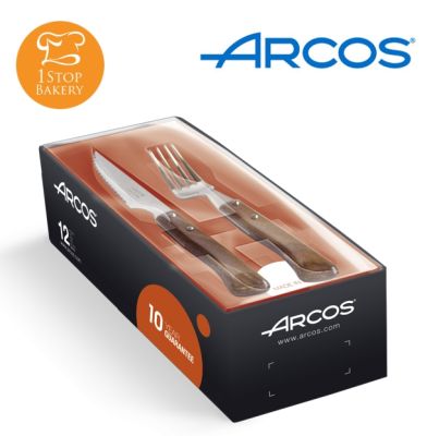 Arcos Spain 377700 Steak Set 6 x 3715 + 6 x 3716 Case-Mesa/มีดสเต็กและมีด 6 ชิ้น ส้อมอัดไม้บีช