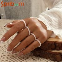 【CC】♣☂  2/3/4Pcs Imitation Pearls Rings Set for Boho Beaded Knuckle Star Pendant Jewelry