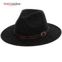 Bowler hat man mens fashion shallow fedora hats classic uni solid color belt gold buckle large size caps 60CM wool warm male