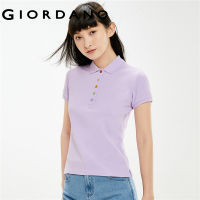 Giordano ผู้หญิงจอร์แดนเสื้อโปโล Rainbow ปุ่มยืดเสื้อโปโลแบบสลิมเสื้อโปโล Contrast คอปกเสื้อแขนสั้นเสื้อโปโล05311388