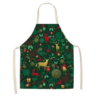 Green Custom Linen Cooking Apron Dress Christmas Tree Gift Elk Child Kitchen Funny Kitchen Apron for Women Baking Accessories Aprons