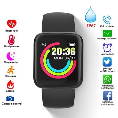 ❇❅ นาฬิกาสมาร์ท D20 ติดตามการออกกำลังกาย Bluetooth Smartwatch สำหรับผู้ชายผู้หญิง IP67 กันน้ำความดันโลหิตสร้อยข้อมือสมาร์ท IOS Android