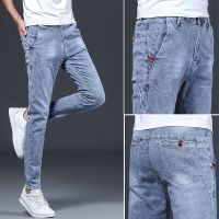 CODkuo0186 Summer thin jeans men s trendy brand stretch slim fit feet Korean style youth leisure all-match trousers men-Jeans murni musim panas lelaki Korea celana