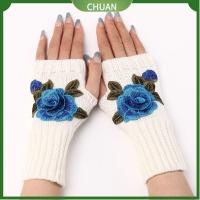 CHUAN ดอกไม้ปักลาย ถุงมือสำหรับข้อมือ สีขาวสีดำ ถักนิตติ้ง ข้อมือแขนเสื้อ ของใหม่ กอธ ถุงมือไร้นิ้ว ผู้หญิงผู้หญิงผู้หญิง