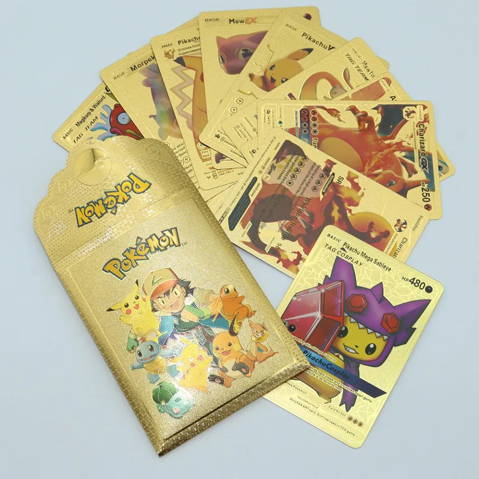 Boîte de cartes Pokemon or Rose, Imitation métal 10000hp, carte d