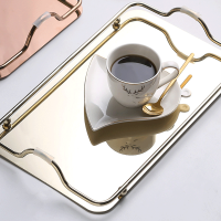 Nordic Stainless Steel Mirror Tray with Handles Coffee Serving Tray Kitchen Tray Space Saving Organizer Jewelry Display Plate