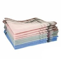 12pcs Mens Pure Cotton Hand Towel Gentlemens Suit Handkerchiefs Blend Plaid Hankies Square Multicolor Stripe Chest Towel Gift