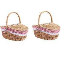 2X Country Style Wicker Picnic Basket Hamper with Lid and Handle &amp; Liners for Picnics, Parties and BBQs