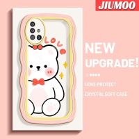 JIUMOO เคสสำหรับ Samsung Galaxy A51 4G A51 5G เคส M40s ลายหมีเชอร์รี่น่ารักกรอบคลื่นมาการองคอลอร์ลอนแบบนิ่มเคสมือถือกันกระแทกแบบใสกล้องสุดสร้างสรรค์เคสป้องกันการตกหล่นฝาครอบป้องกันซิลิกาเจลแบบใหม่