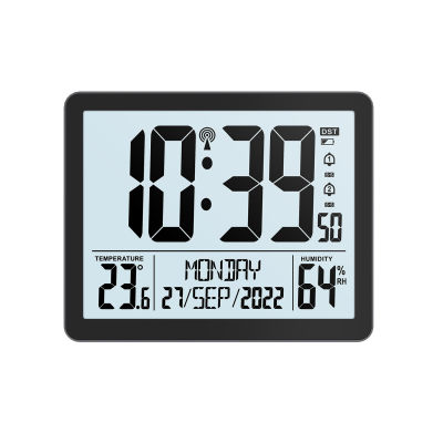 จอ LCD ขนาดใหญ่แบ็คไลท์นาฬิกาปลุกแบบติจิตอลสก์ท็อปมาตรวัดความชื้นสัมพัทธ์ถาวรสัปดาห์ปฏิทินติดผนังวิทยุสื่อสารพกพา Clockpengluomaoyi
