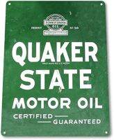 Quaker State ป้ายโลหะดีบุกเครื่องตกแต่งฝาผนังย้อนยุคสำหรับโรงรถร้านน้ำมันเครื่อง