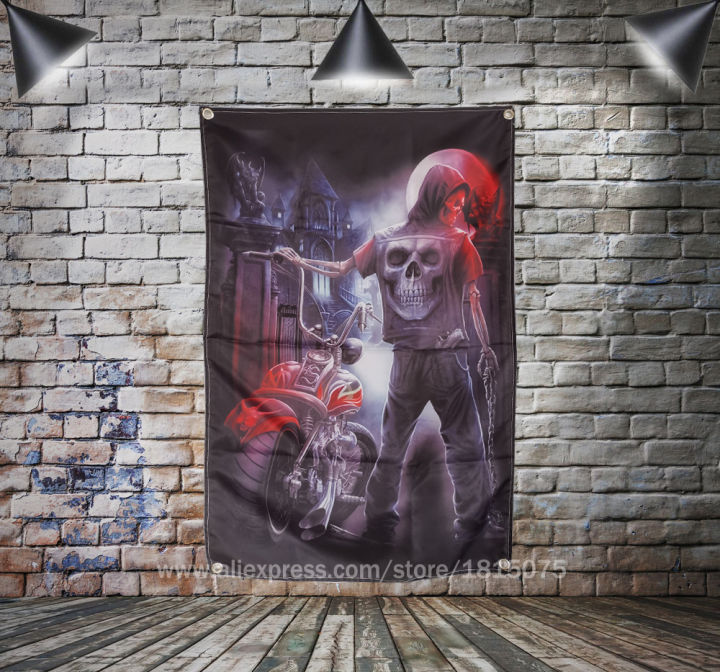 Skull flame darkness rider hero Banner Home Decoration Hanging flag 4 Gromments in Corners 3*5FT