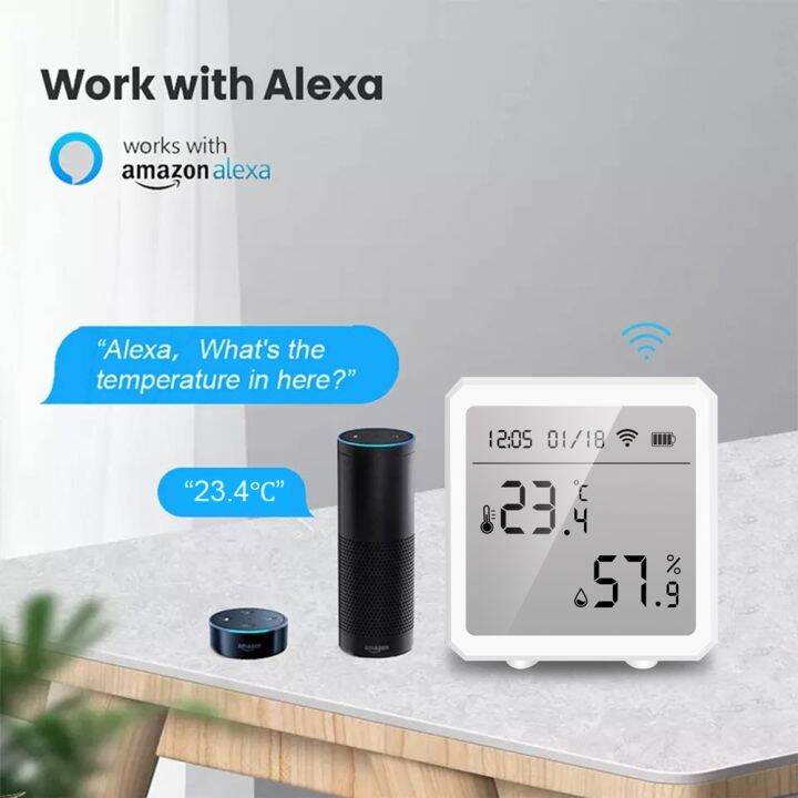 tuya-smart-life-wifi-เครื่องวัดอุณหภูมิและความชื้นในร่มพร้อมหน้าจอ-lcd-รองรับ-alexa-google