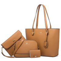 4pcsset luxury brown tote bags for women gift fashion set bag female large leather handbag shoulder bag clutch bag card holder