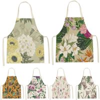 Plant Style Apron Kitchen Household Cleaning Pinafore Beard Apron Vegetation Flowers Pattern Sleeveless Cotton Aprons Home Bib