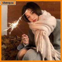 SHENGZU นุ่มนุ่มๆ ผ้าพันคอแคชเมียร์ฤดูหนาว อบอุ่นและอบอุ่น สีทึบทึบ ผ้าพันคอพู่ยาว ของใหม่ ผ้าขนแกะ ผ้าคลุมไหล่แบบพัน สำหรับผู้หญิง