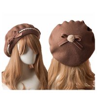 Fashion Japanese JK Lolita Beret Hat for Women Girls Wool Kawaii Bowknot Felt Beanie Cap Winter Warm Hats