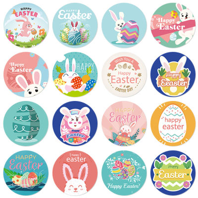 500pcsroll Happy Easter Kawaii Rabbit Stickers "Thank You" Sticker Self-adhesive Label Packing Sealing Tag Festive Decoration
